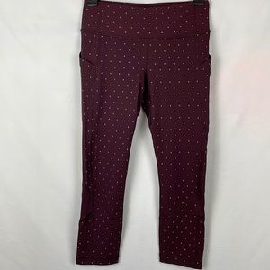Lululemon Mind Over Miles Burgundy w/Gold Diamonds Crop Leggings - Size 4